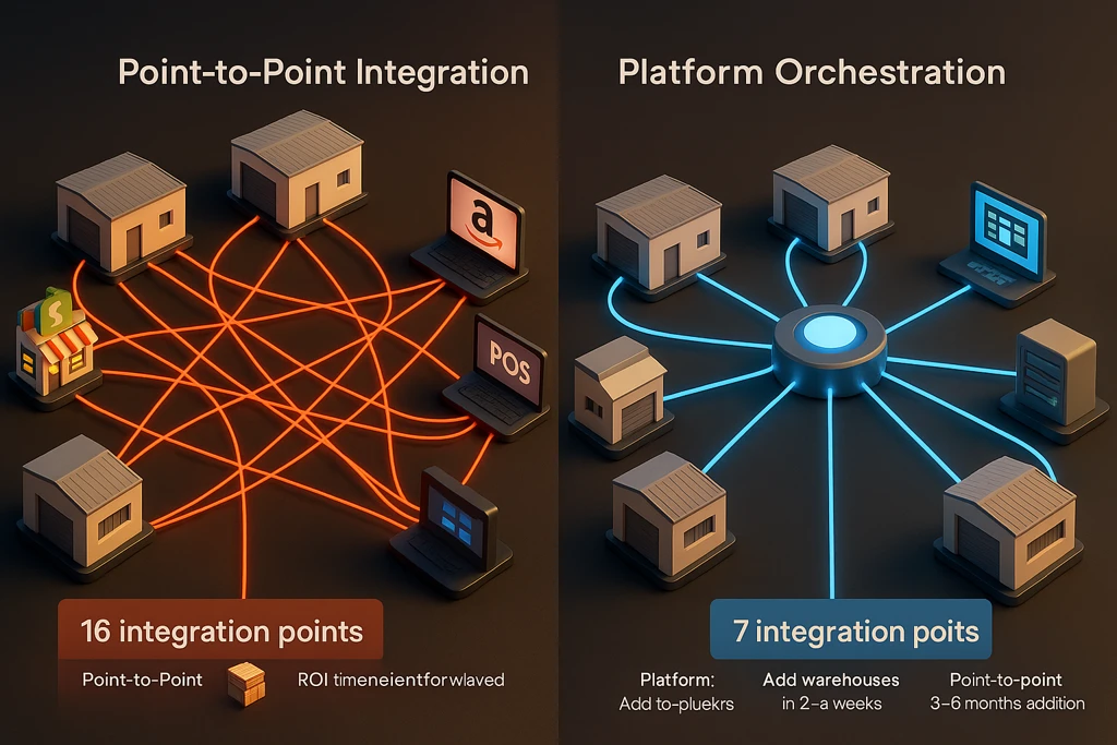 Multi-warehouse expansion decision tree showing key thresholds: shipping costs, regional demand, and order volume indicators